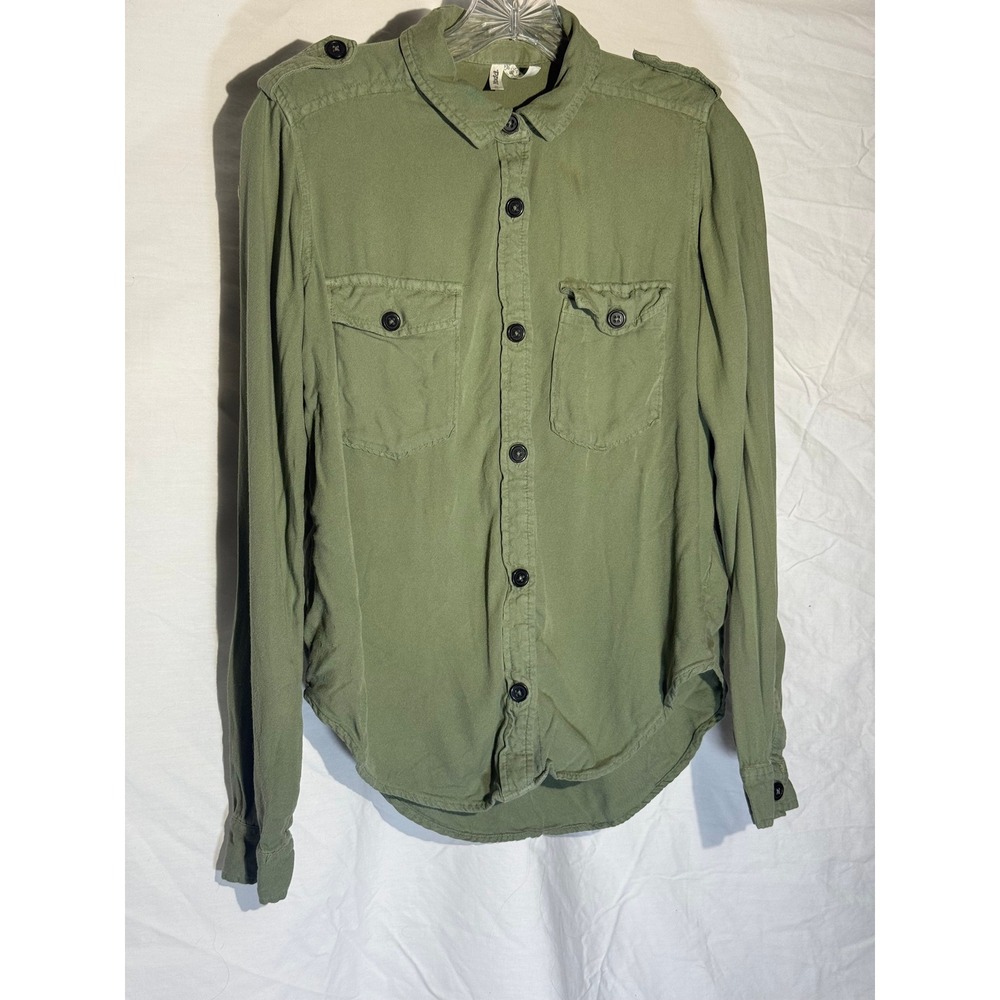 Mudd Womens Green Button Down Utility Pocket Long Sleeve Shirt Size‎ S